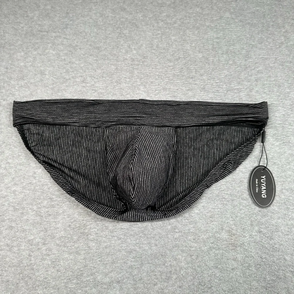 YUYANG Men's Briefs XXL Striped Nylon Polyester Spandex Black-Grey Low Rise NWT